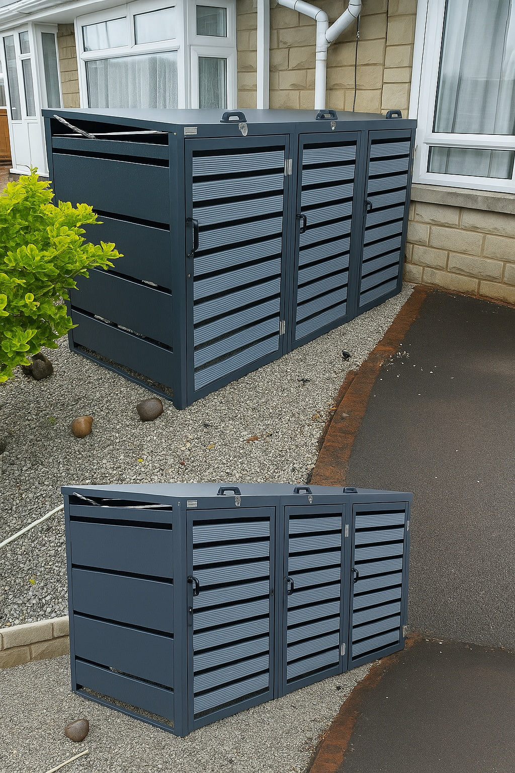 Triple Grey Wheelie Bin Storage – Galvanized Steel Outdoor Cover