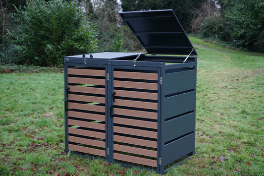Grey Galvanized Steel Double Wheelie Bin Cover – Heavy-Duty Storage