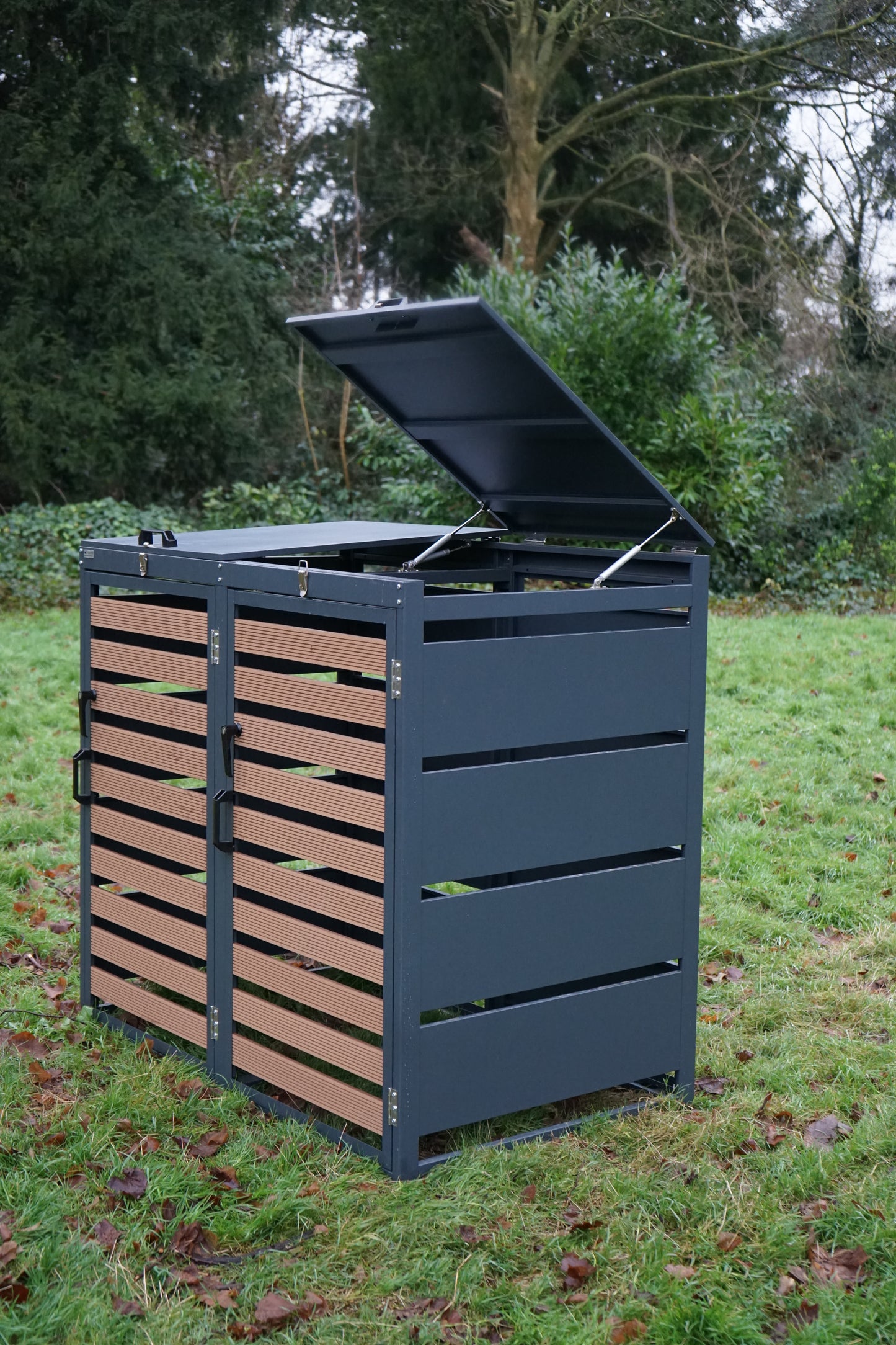 Grey Galvanized Steel Double Wheelie Bin Cover – Heavy-Duty Storage