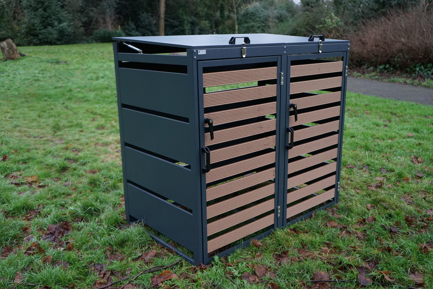 Grey Galvanized Steel Double Wheelie Bin Cover – Heavy-Duty Storage
