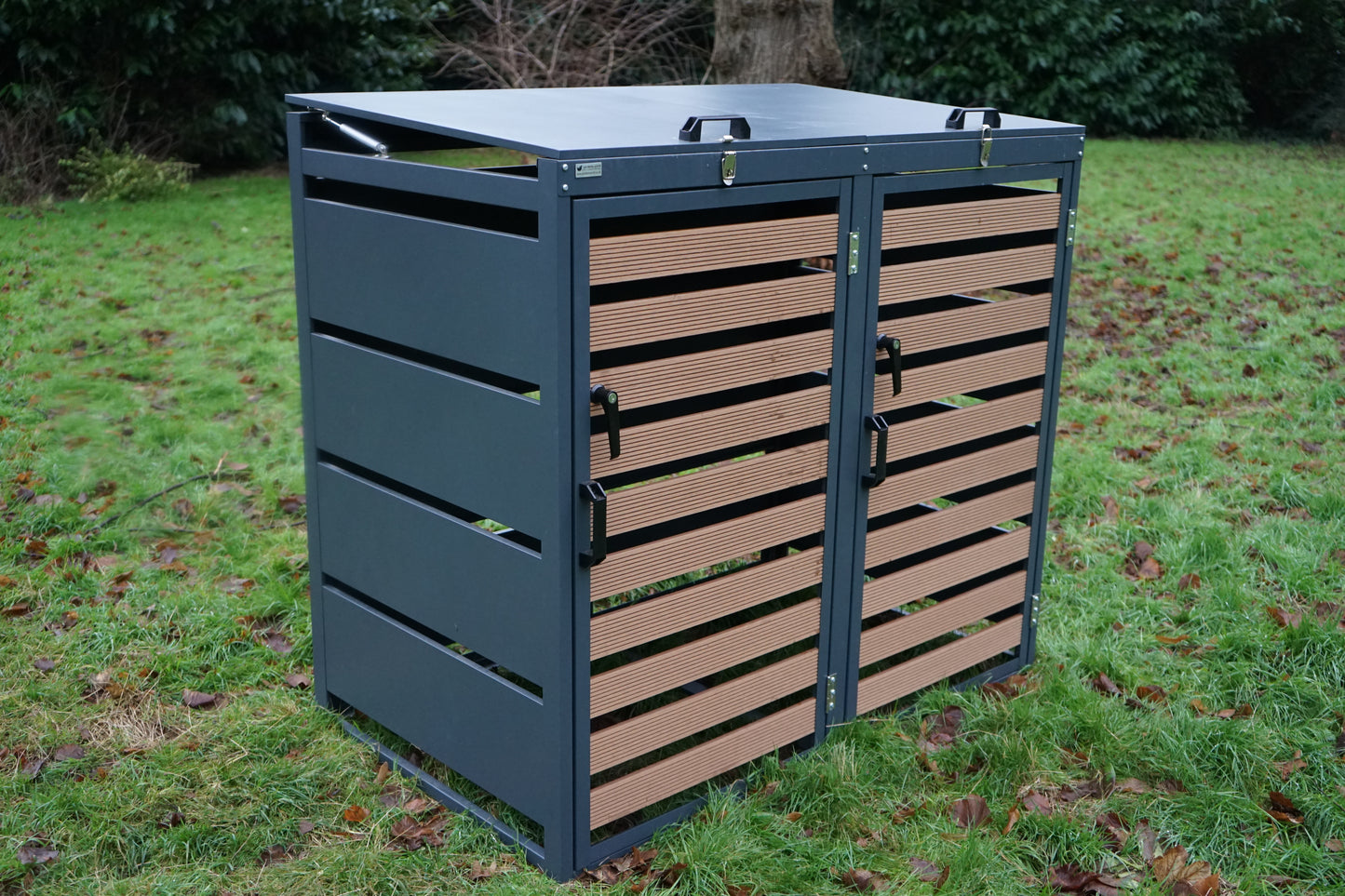 Grey Galvanized Steel Double Wheelie Bin Cover – Heavy-Duty Storage
