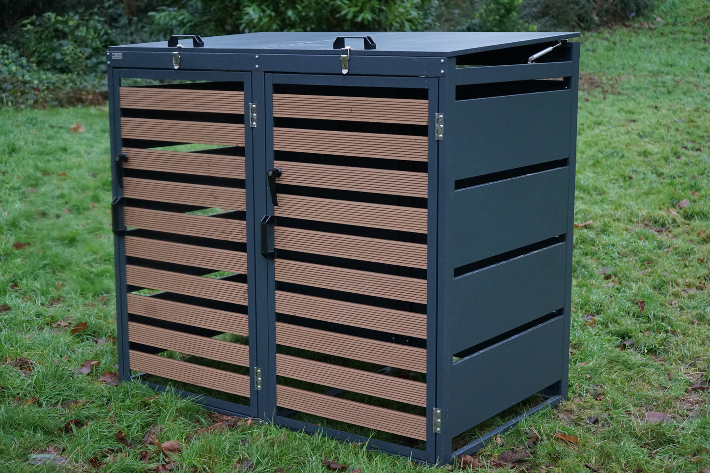 Grey Galvanized Steel Double Wheelie Bin Cover – Heavy-Duty Storage
