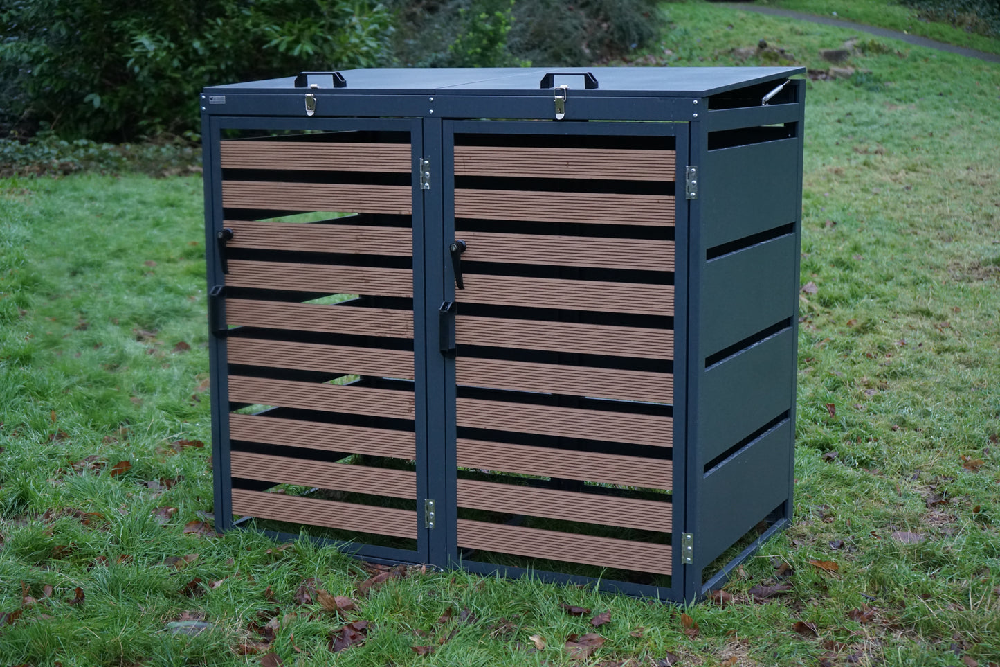 Grey Galvanized Steel Double Wheelie Bin Cover – Heavy-Duty Storage