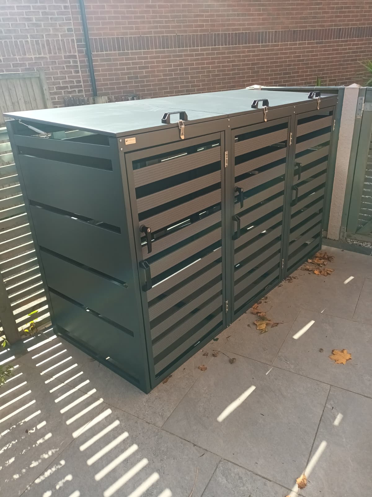 Triple Grey Wheelie Bin Storage – Galvanized Steel Outdoor Cover